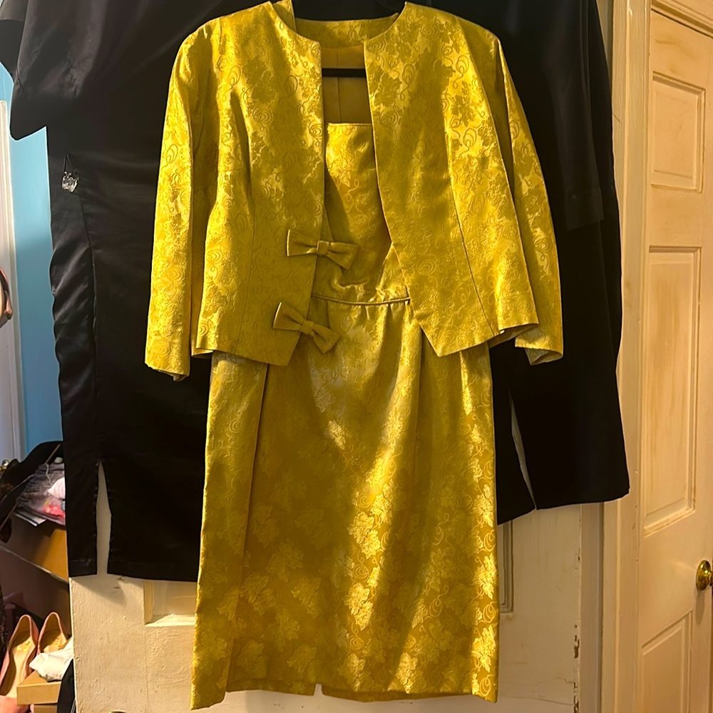Handmade  vintage gold embroidered dress with matching jacket circa 1950-60